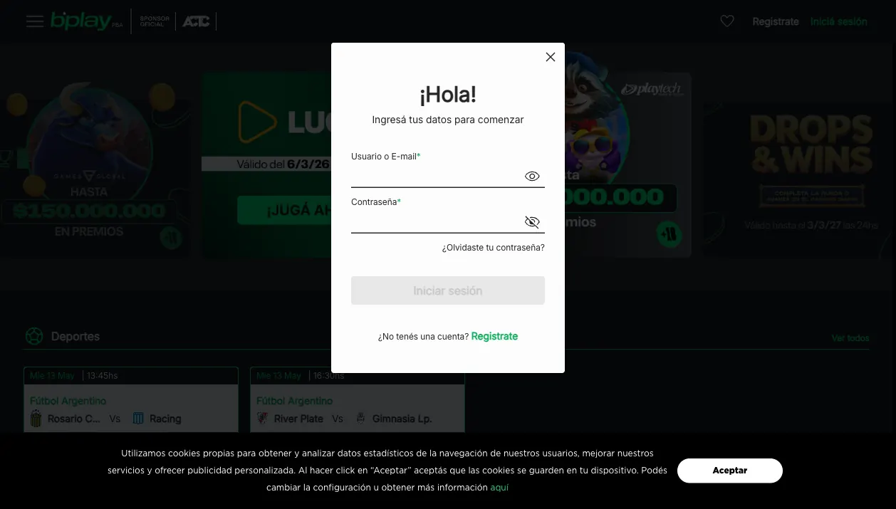 Página principal de Bplay Argentina (PBA) — mayo 2026