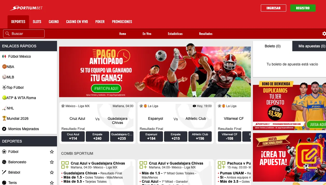 Apuestas deportivas en Sportium (GanaBet) — mayo 2026