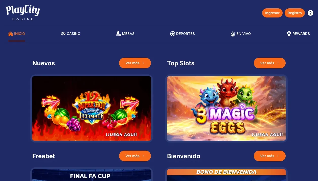 Página principal de PlayCity Casino México — mayo 2026