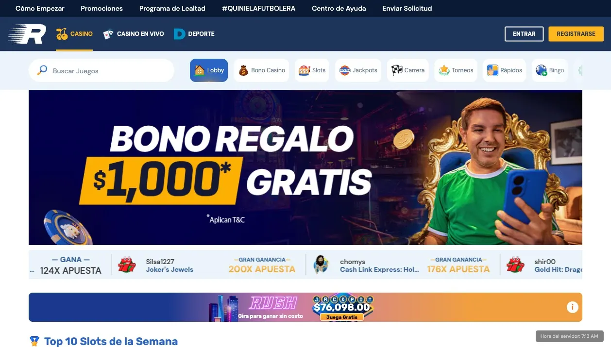 Página principal de Rushbet Casino México — mayo 2026