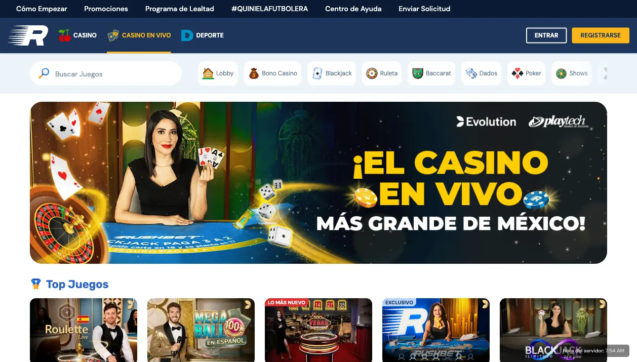 Casino en vivo de Rushbet con mesas de Evolution — mayo 2026