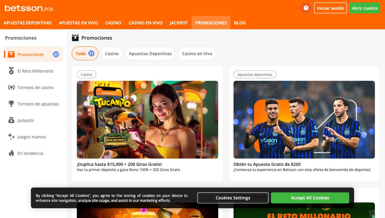 Promociones de Betsson México — mayo 2026