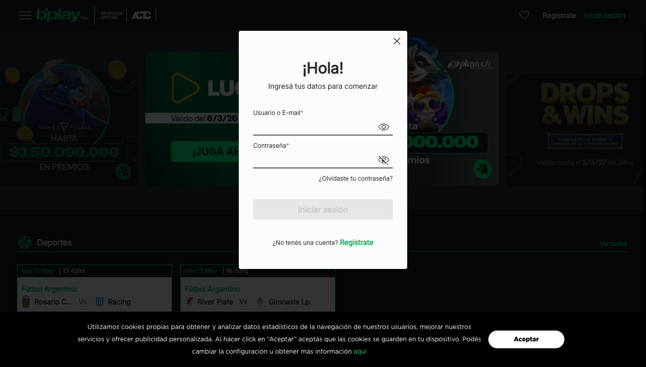 Página principal de Bplay Argentina (PBA) — mayo 2026