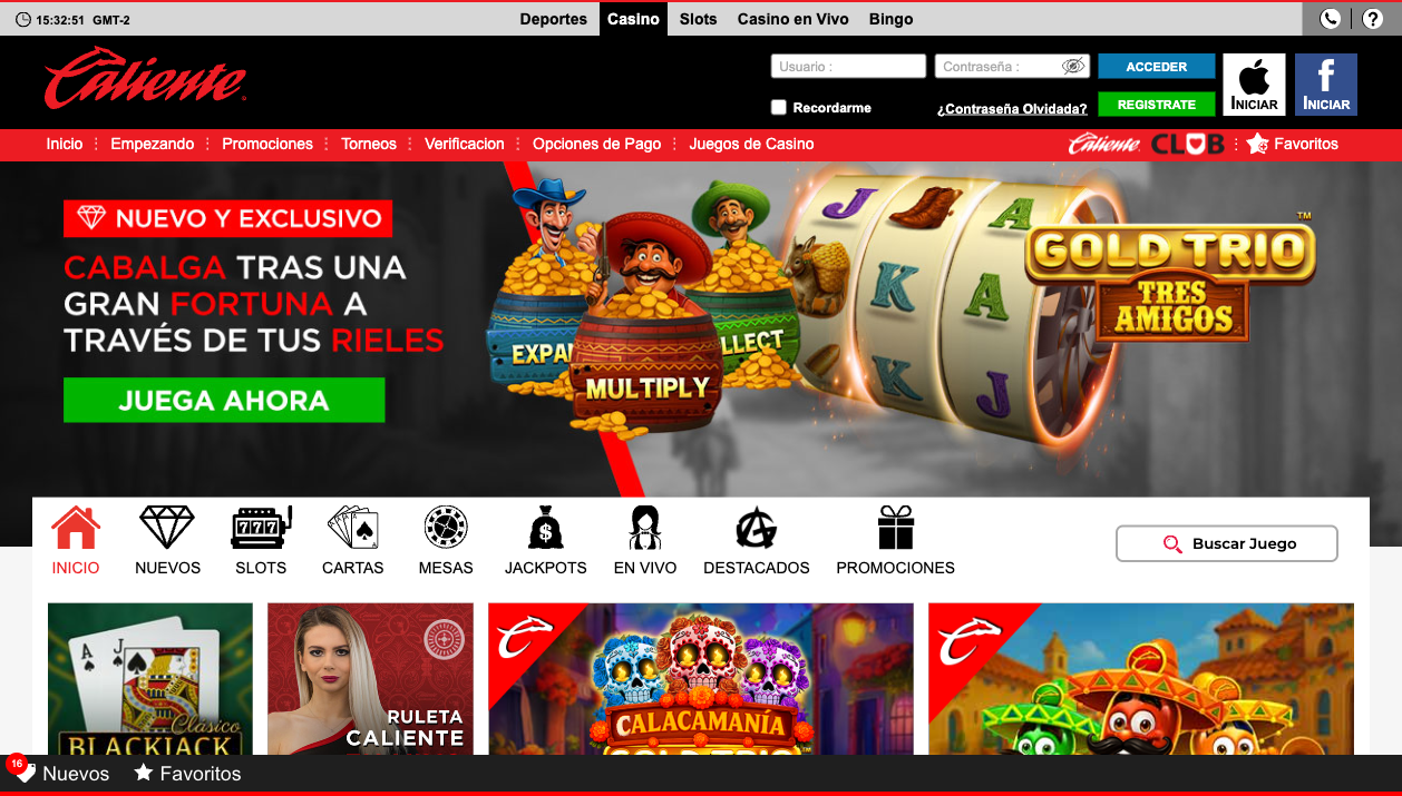 Lobby de casino en línea de Caliente — mayo 2026