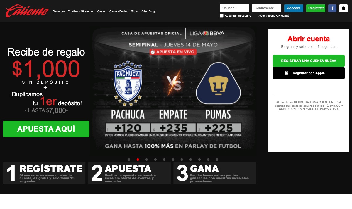Página principal de Caliente Casino México — mayo 2026