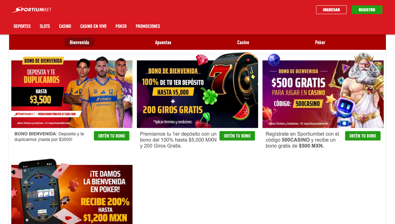 Promociones de bienvenida de Sportium (GanaBet) — mayo 2026