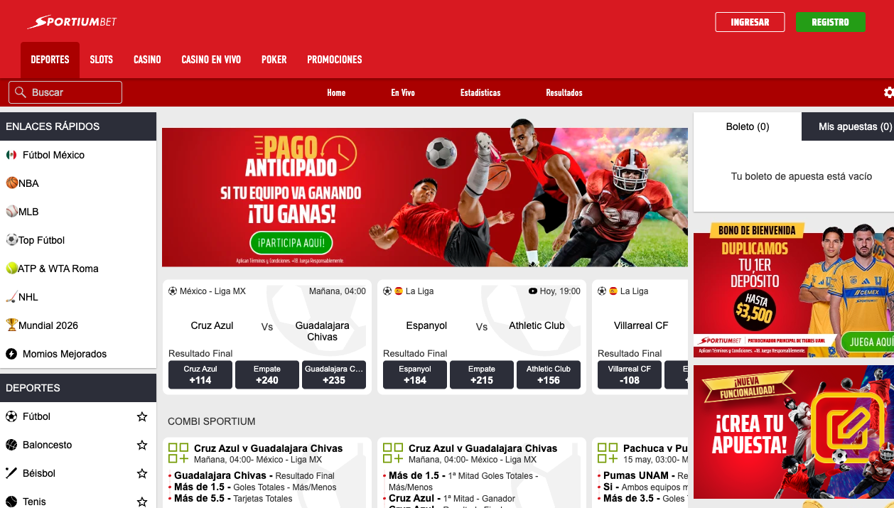 Apuestas deportivas en Sportium (GanaBet) — mayo 2026