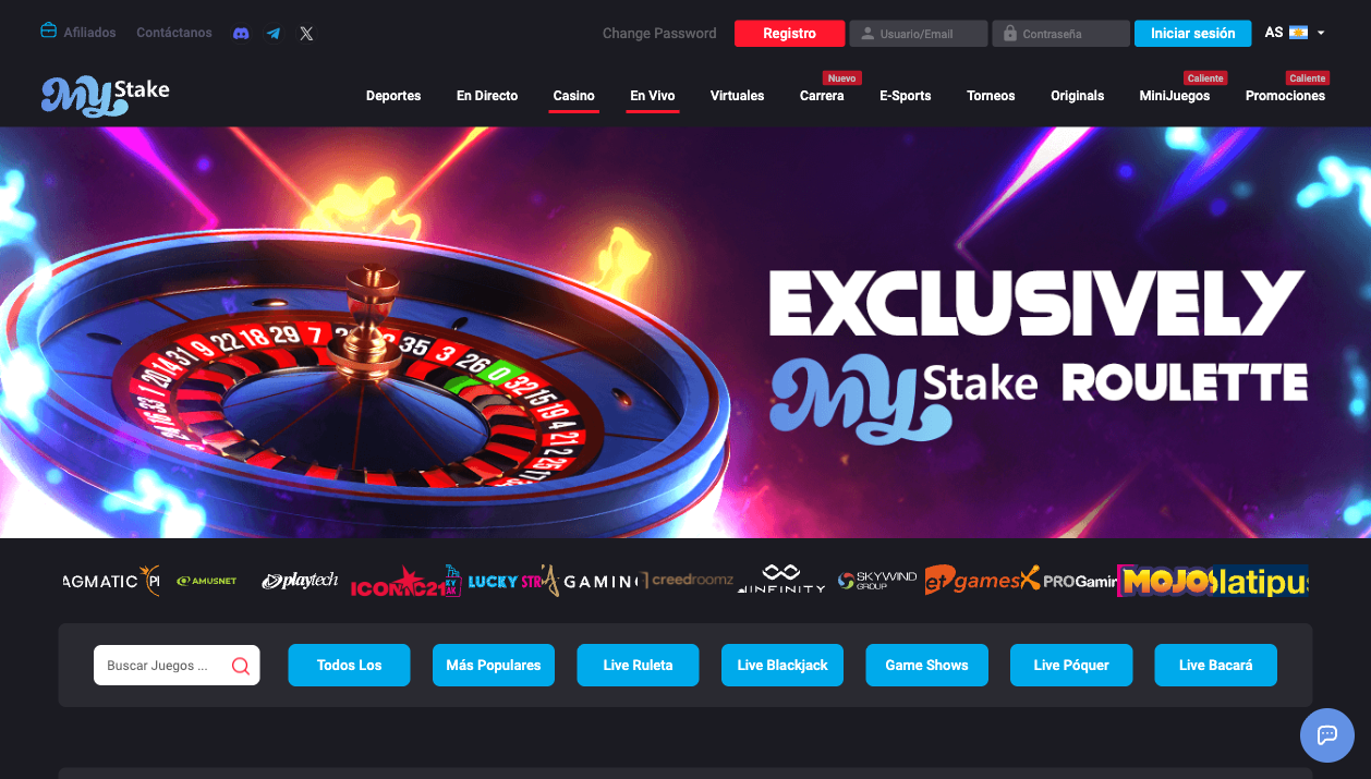 Casino en vivo de MyStake con mesas de Evolution — mayo 2026