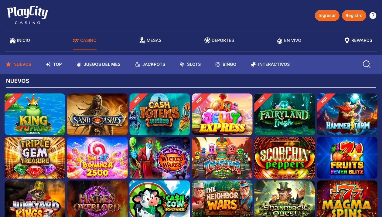 Lobby de casino online de PlayCity — mayo 2026