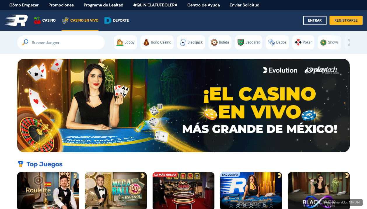 Casino en vivo de Rushbet con mesas de Evolution — mayo 2026