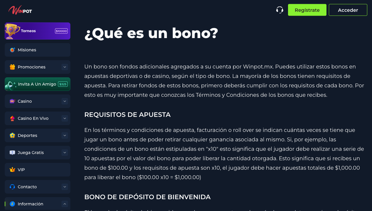 Promociones y bonos de Winpot Casino — mayo 2026