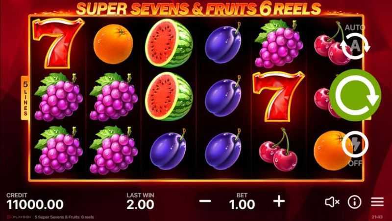 Play 5 Super Sevens and Fruits: 6 Reels